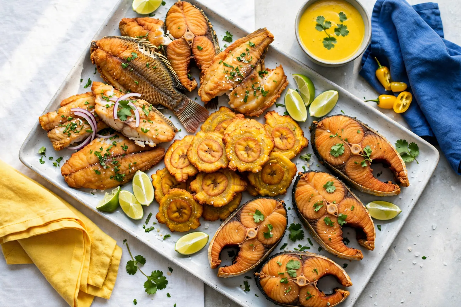 A sharing tray of fried fish