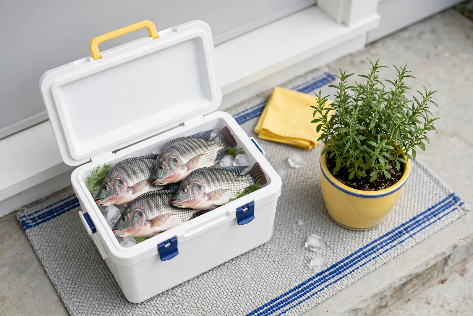 A cooler box at a door